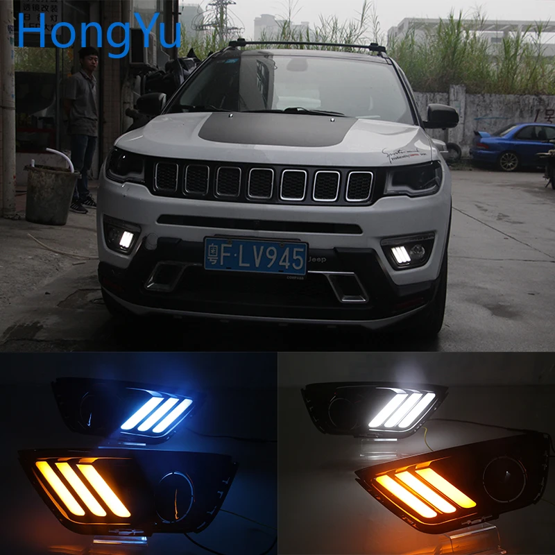 

For Jeep Compass 2016 2017 2018 2019 white blue and Yellow Turn Signal Function Car DRL LED Daytime Running Light Fog Lamp Bulb