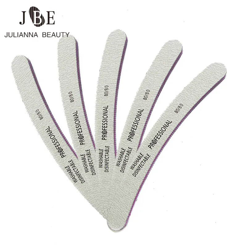 10Pcs x Grey Nail Files Sanding 80/80 Curved Banana For Nail Art Tips Professional Manicure Double Side Nail Files