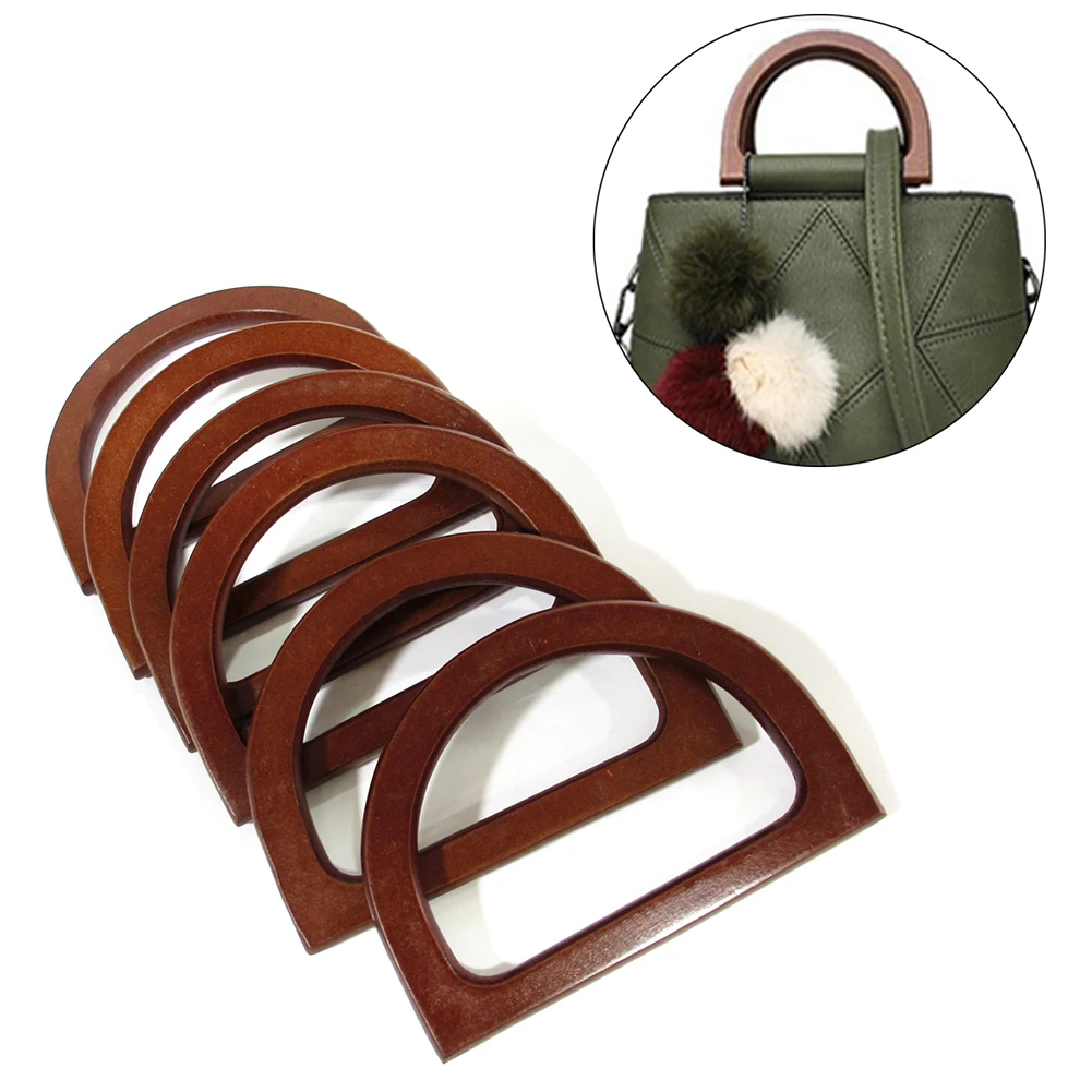 1PC Round D-shaped Wooden Handle Replacement DIY Purse Handbag Bag Handles Ring Portable Bag Strap Bag Accessories Anse De Sac