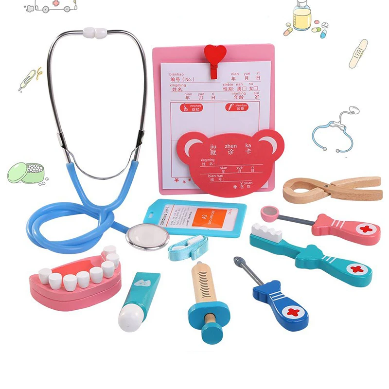 Giocattoli di legno gioco divertente vita reale Cosplay gioco medico giocattolo dentale finta gioca giocattoli medico accessori strumenti 6 pezzi Set per bambini