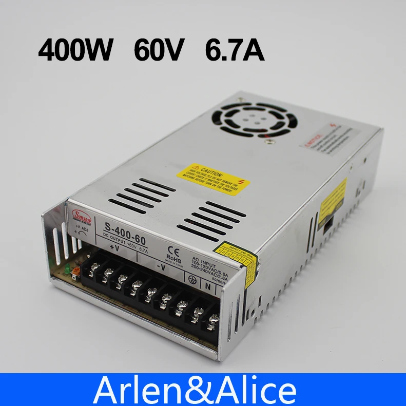 Fuente de alimentación conmutada de salida única, 400W, 60V, 6.7A, CA a CC, SMPS, CNC