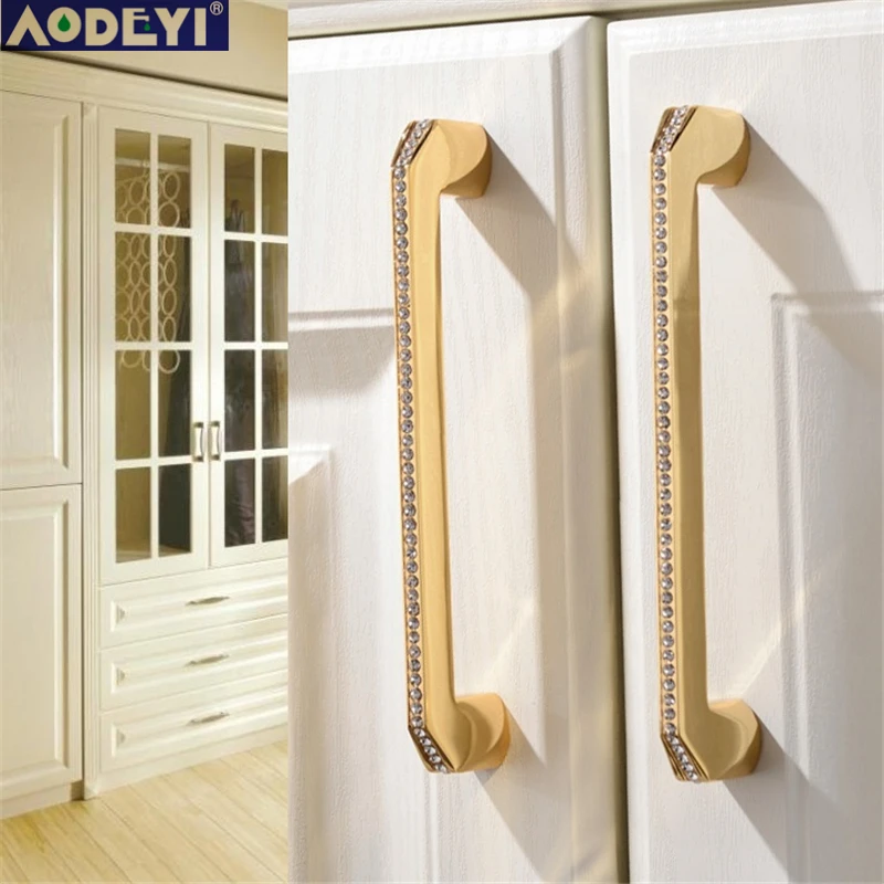 24K Gold Or Chrome Czech Crystal Drawer Cabinet Knobs Wardrobe Door Handle Furniture Knobs Pull Handles 2 Size Never Fade