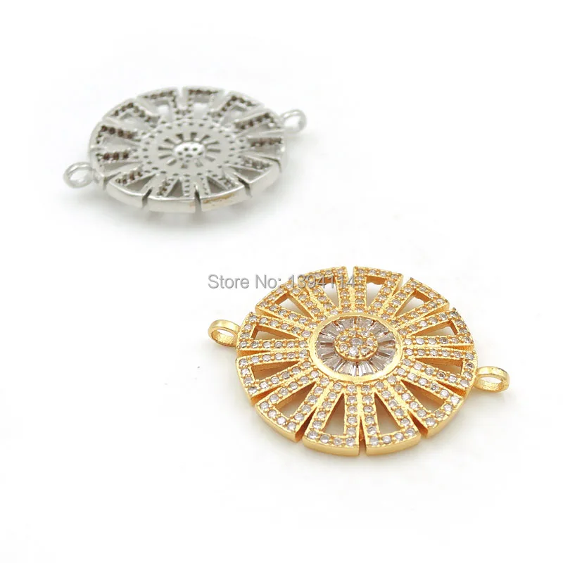 30*24*3mm Micro Pave Clear CZ Round Connector Of 12 Sectors Fit For Women As DIY Bracelets Accessory