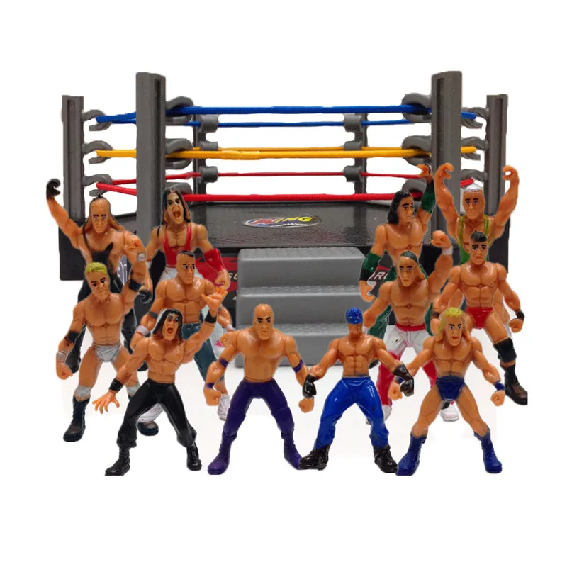 Wrestler Athlete Wrestling Figure Gladiator Model Set with Fighting Station Arena Cage Assembled Battle Game Toy for Boys