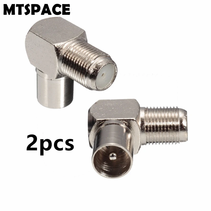 MTSPACE 2pcs/Set Aluminium Alloy Right Angle TV Aerial Antenna Plug Connector Adapter Plug To Socket Coax Cable