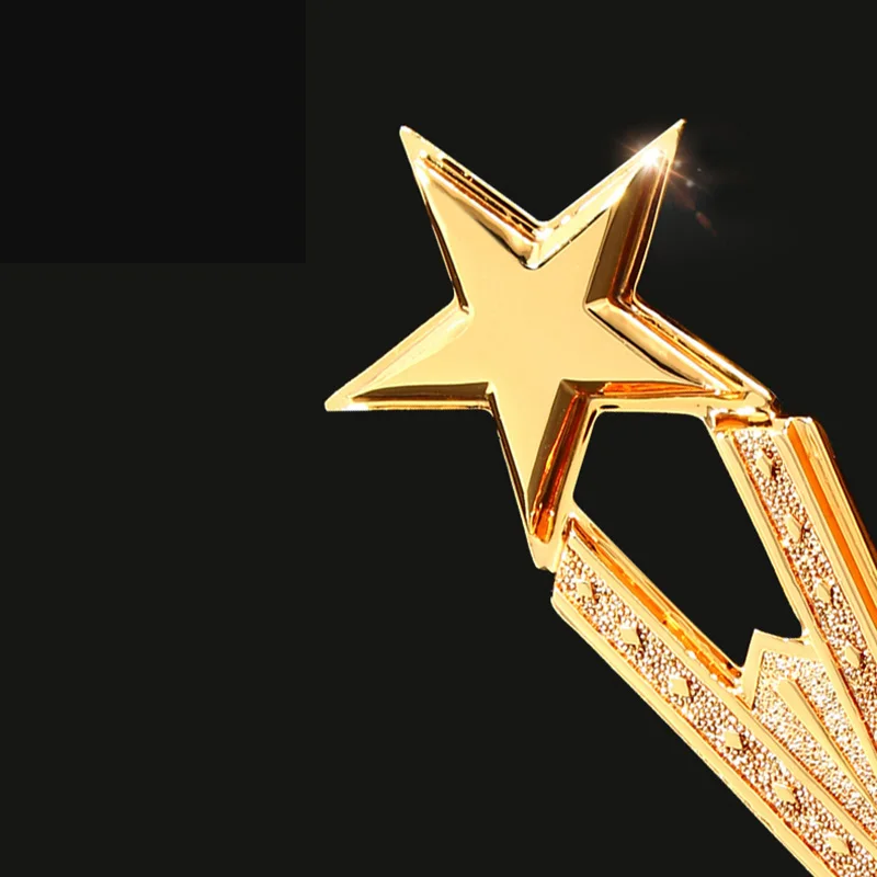 Custom Crystal Golden Star Trophy with Black Base Sport Event Enterprise Company Award School Competition Gifts