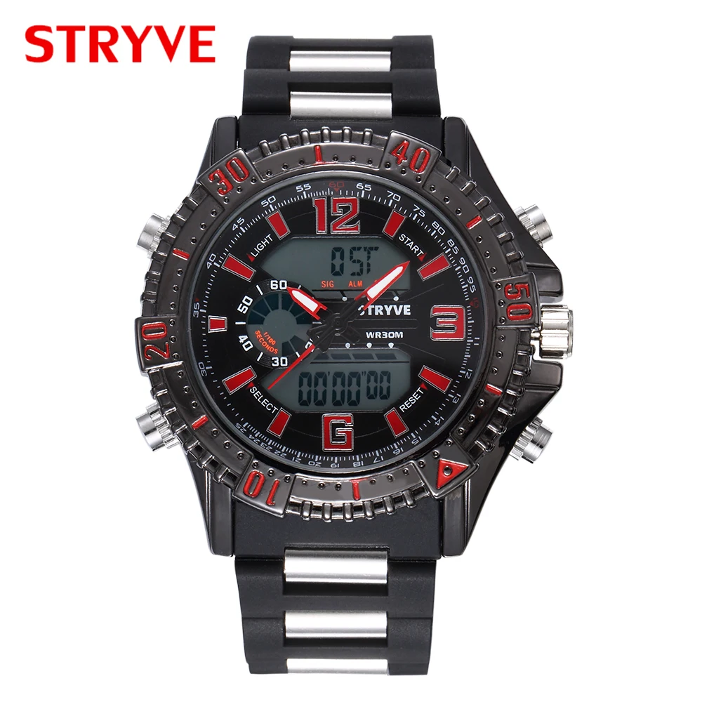 Stryve S8004 Man Military Watches Large Dial Waterproof Dual Display Quartz Digital Clock Men Luxury Sports Watch Reloj Hombre