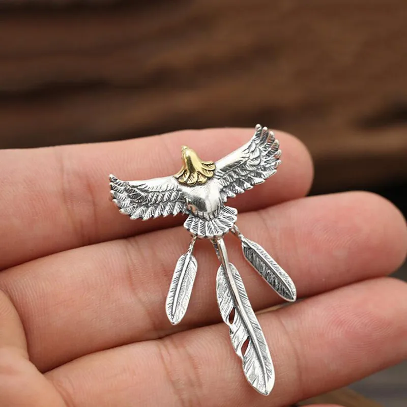 MAYONE 100% czysta 925 Sterling Silver Eagle wisiorek z piórkiem Fit z naszyjnik lub bransoletka mężczyzna kobiet biżuteria hurtowych