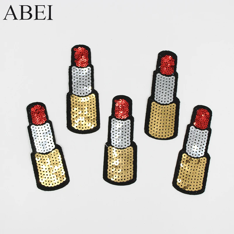 10pcs/lot Diy Sequined Lipstick Patch for women lady coat Jeans Shoes Bags Sweater Decoration Embroidery Appliqued Cloth Sticker