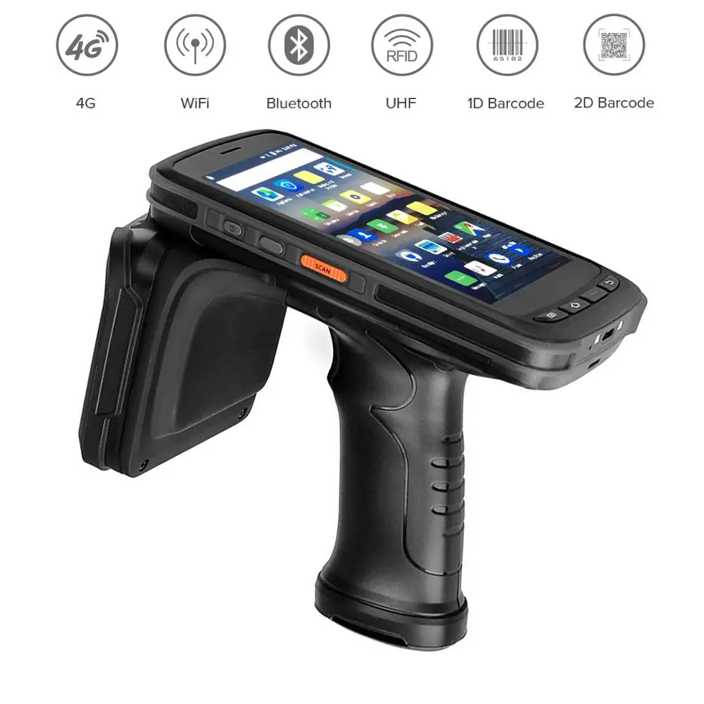 

High Quality Mobile Data Collector Handheld PDA terminal 4G Android 6.0 1D / 2D Barcode Scanner with UHF RFID reader Pistol Grip