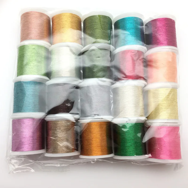 20 Piece Metallic Glitter Polyester Embroidery Thread Sewing Thread Set - All Purpose Assorted Colours Crochet Thread 7YJ71