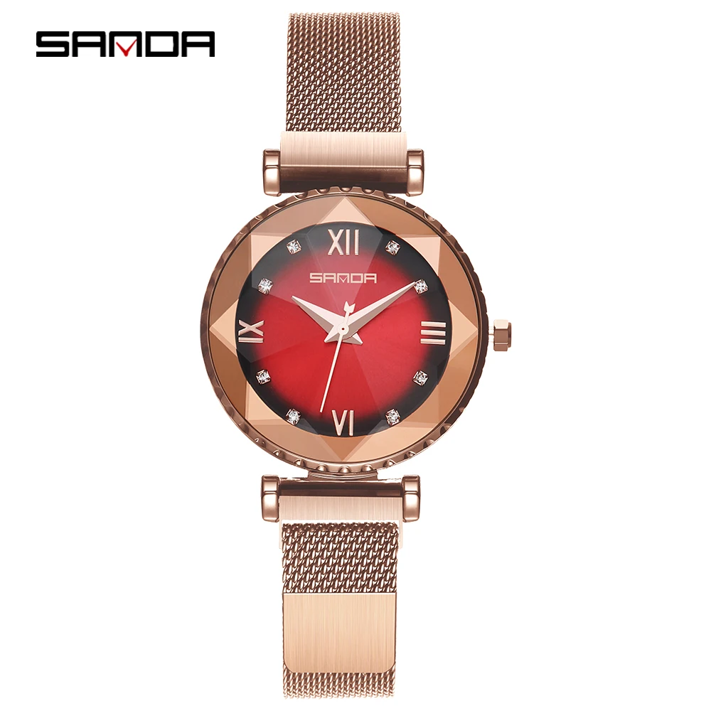 

SANDA Fashion new women's fashion watch reloj mujer ladies watches diamond luxury watch date clock women rose gold watch