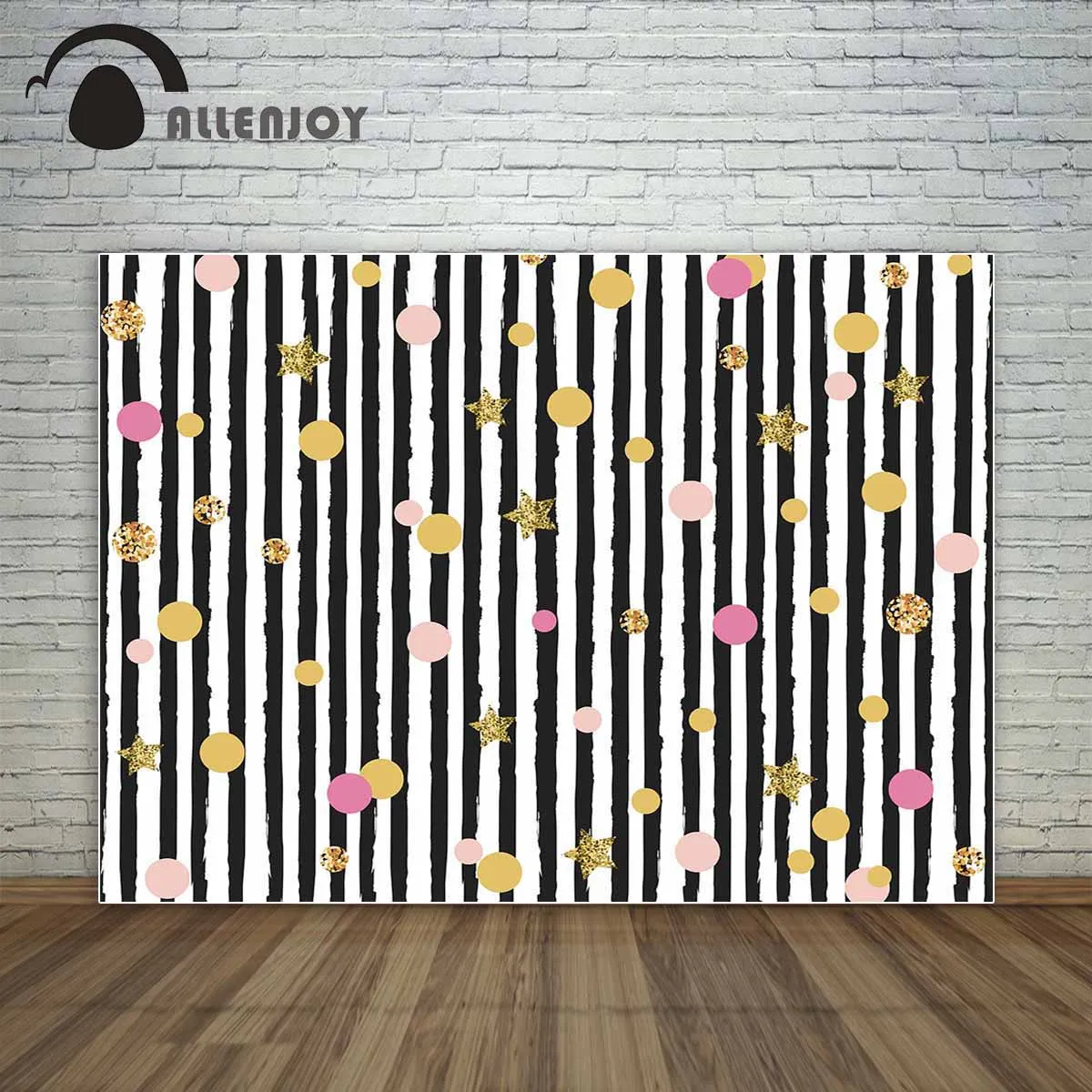 Allenjoy Black and white stripes golden sparkle stars and colorful dots backdrop  photocall background for photography