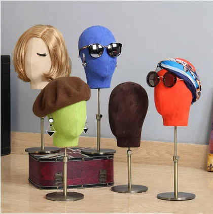 Fashionable Different Style Fabric Head Mannequin With Metal Base Head Manikin On Display Made In China