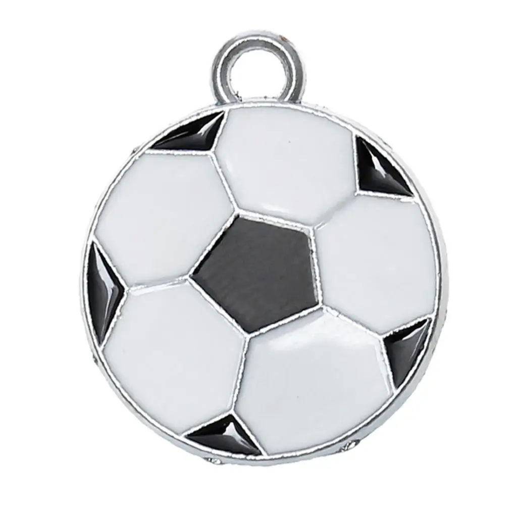 Doreen Box Lovely 20PCs Silver Color Enamel Football Soccer Sport Charm Pendants 24x19mm(1