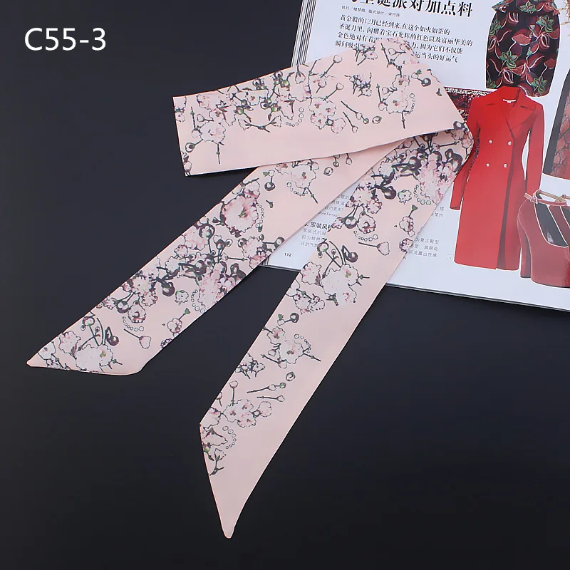 2023 New Design Beautiful Sakura Print Silk Scarf Women Luxury Brand Scarf Bag Ribbons Fashion Head Scarf Small Long Scarves