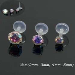 Aurora Multicolor Gem Bioplast Labret Flexible Monroe Labret Lip Bar Ring Earring Push Fit Top 16g Ear Tragus Cartilage Piercing