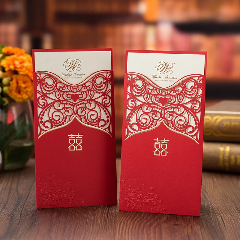 Chinese Fashion Red Laser Cutting Wedding Invitation Card Party Invitation Card With Double Happiness Style