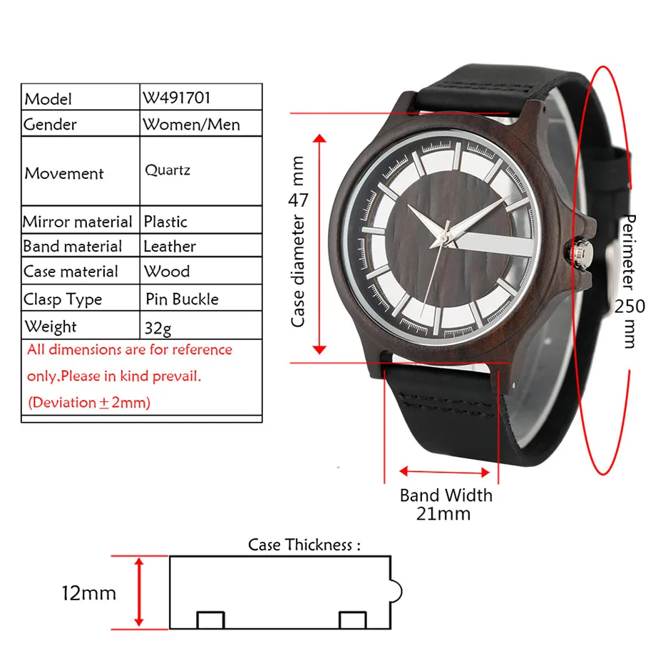 Transparent Hollow Dial Coffee/Brown/Black Wood Watches Quartz Timepiece Genuine Leather Watchband Creative Men\'s Watch New 2019