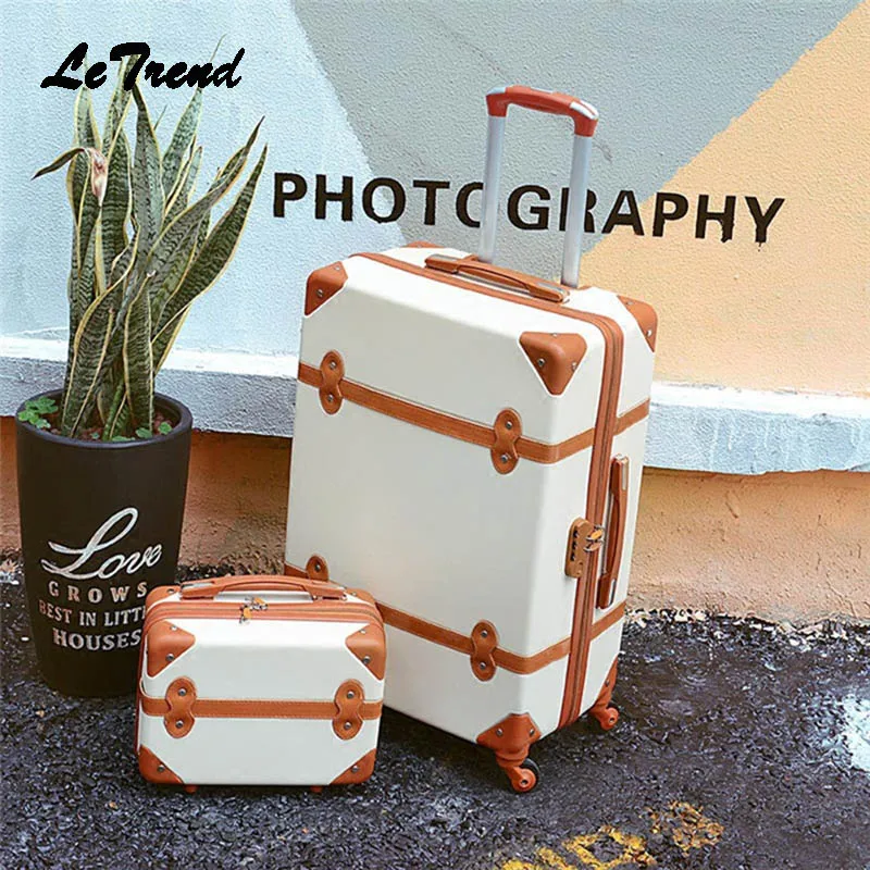 Letrend ABS Vintage Suitcase Wheels Rolling Luggage Set Spinner Women Retro Trolley Cabin Travel Bag Students Carry On Trunk