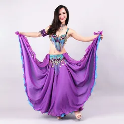 Conjunto de trajes de danza del vientre Oriental para mujer, sujetador de lentejuelas profesional, cinturón, faldas de danza del vientre, cinturón con flecos y borlas