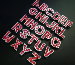 10PC/lot Hole 8MM Red Rhinestones Bling Slide Letter A--Z English Alphabet Fit For DIY Keychains 8mm Charm Bracelet