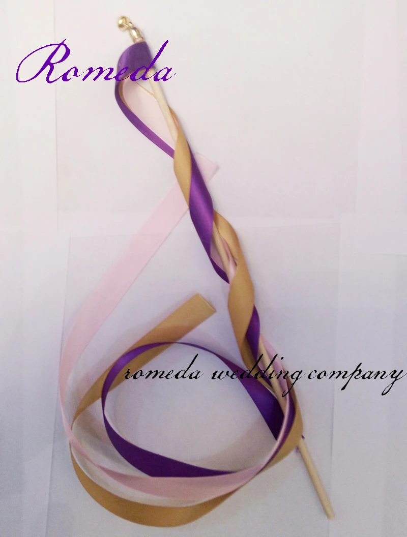 

Free Shipping Mix Color Ribbon stain wedding ribbon wands sticker with gold bell for wedding party