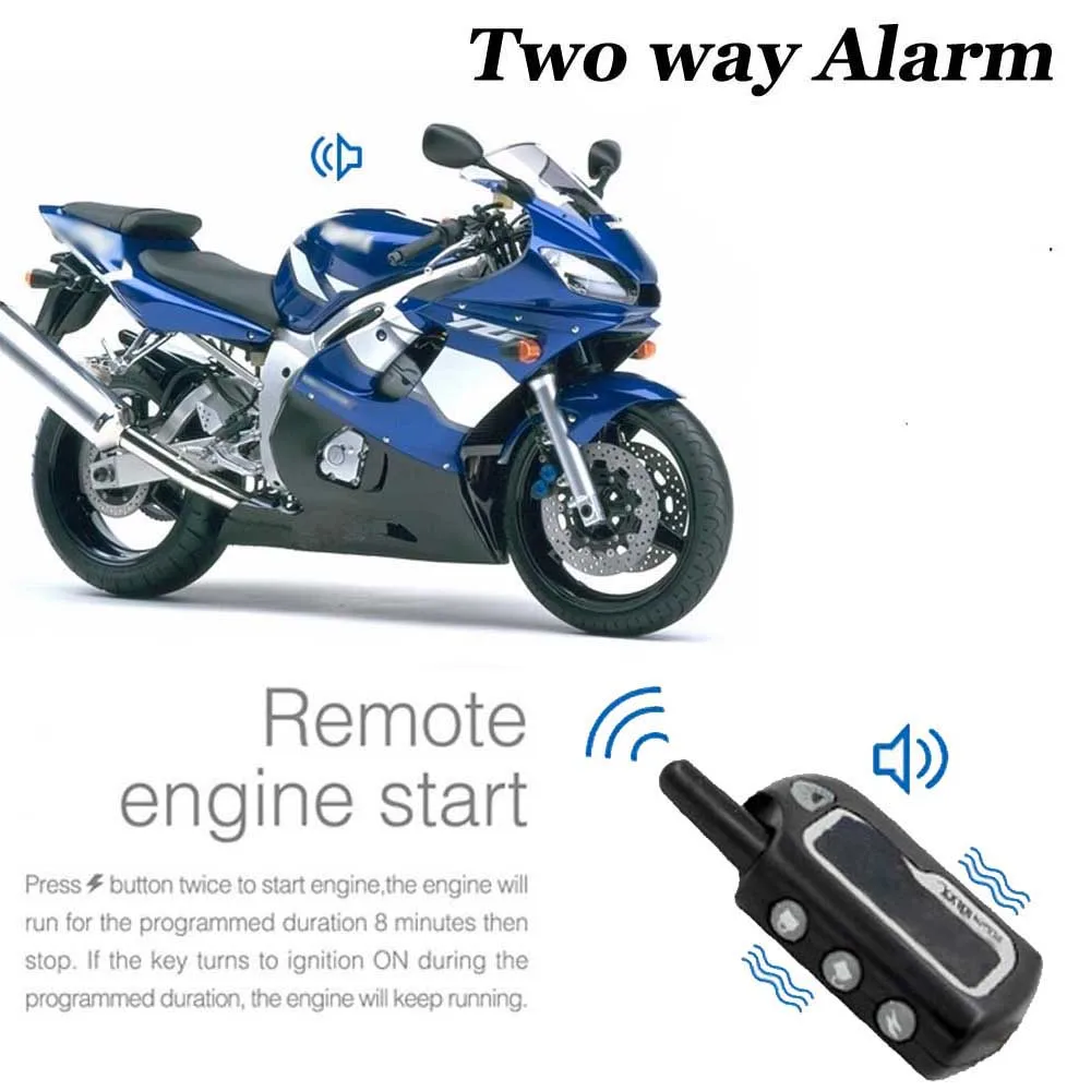 

Two Way Alarm Motorcycle Scooter Security Alarm Motorbike 2 Remote Engine Start Vibrate Alarm Motor Anti-theft Protection System