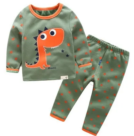 HOT sell 2022 winter brand girls boys Pajamas sets Plus velvet cartoon dinosaur baby Keep warm Pyjamas kids clothes sleepwear