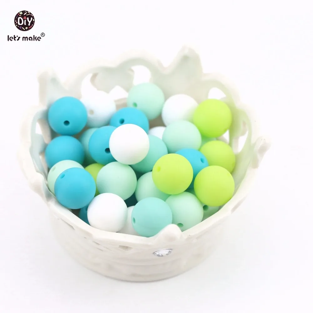 Let's make 10pcs Mint Aqua Green 12mm BPA Free Silicone Food Grade Teethers DIY Baby Toys Handmade Nursing Necklace Baby Teether