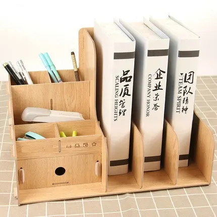 High Quality Office Desk Organizer Tray Wood Magazine File Holder Multifunction Desk Accessories Document Organizer Box