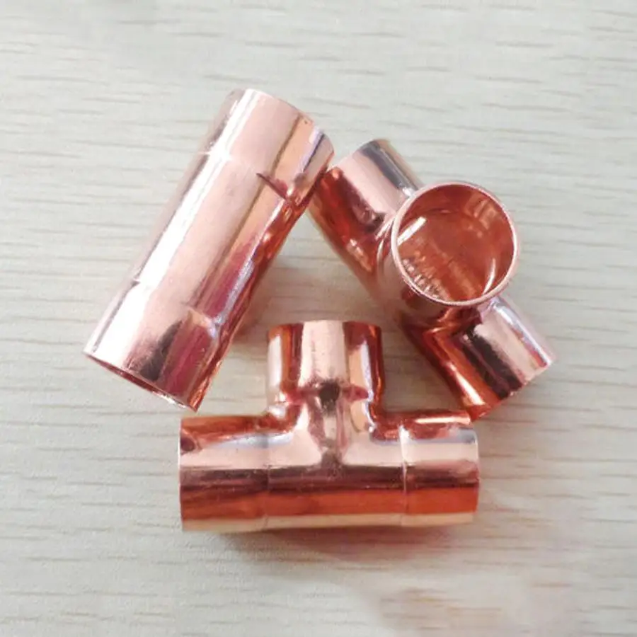 

10mm Inner Dia x1mm Thickness Copper Equal Tee Socket Weld End Feed Coupler Plumbing Fitting Water Gas Oil