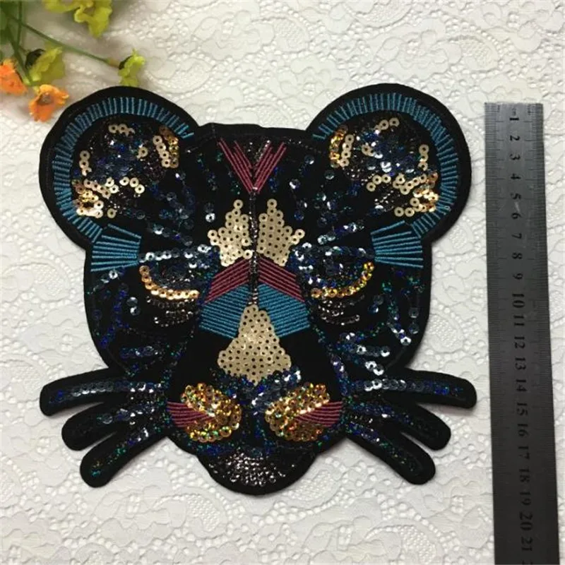 Clothing Women Shirt Top Diy Flower Patch Leopard head Sequins deal with it T-shirt girls Patches for clothes Animal Stickers