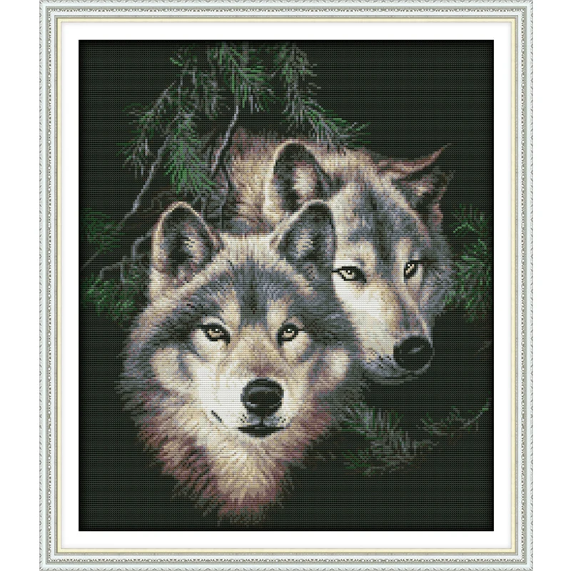 Two wolves (2) Printed Canvas DMC Counted DIY Chinese Cross Stitch Kits printed Cross-stitch set Embroidery Needlework