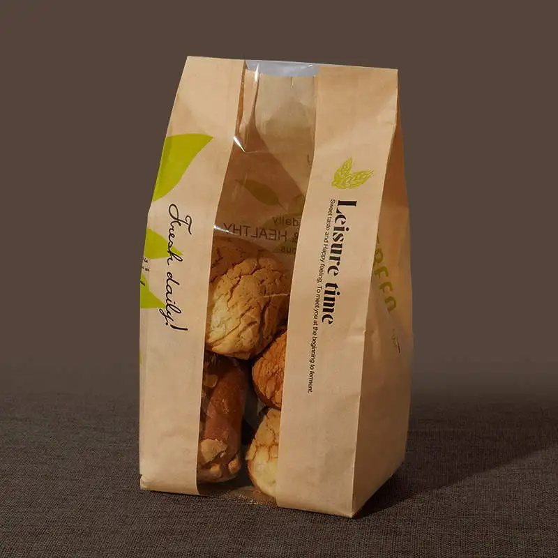 20Pcs kraft bag window paper Donut Leisure Food Bread paper Food Packaging Cake Leisure Toast DIY Baking Bakery Bread Bag