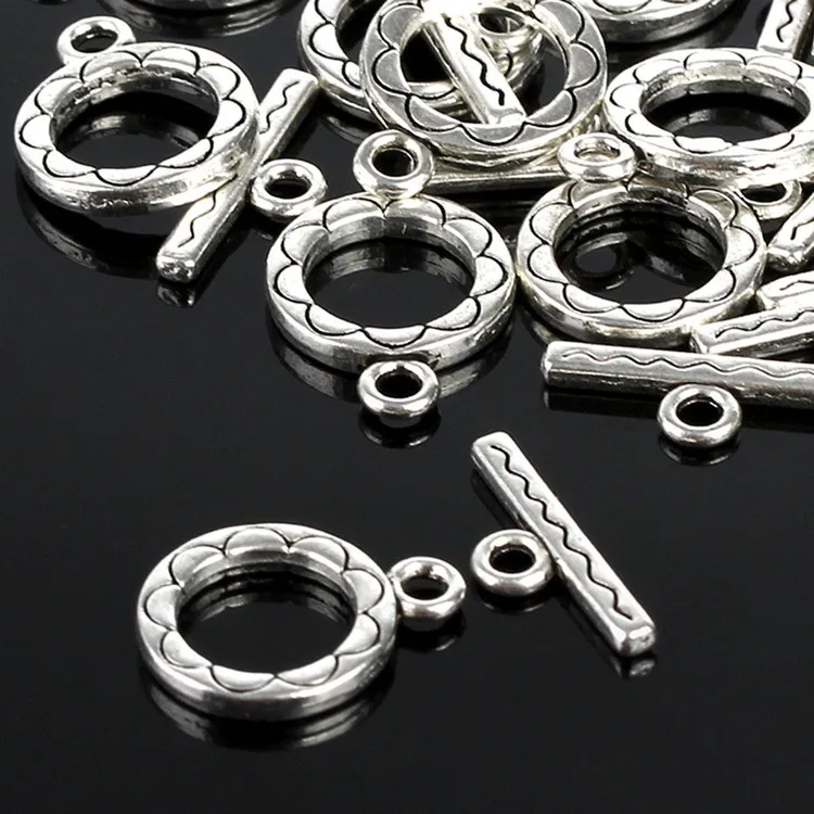 

60Sets/lot Tibetan Silver Plated Toggle Clasp Ring 12*15mm Flower Design Round Clasps For Bracelet&Necklace Diy Jewelry Findings