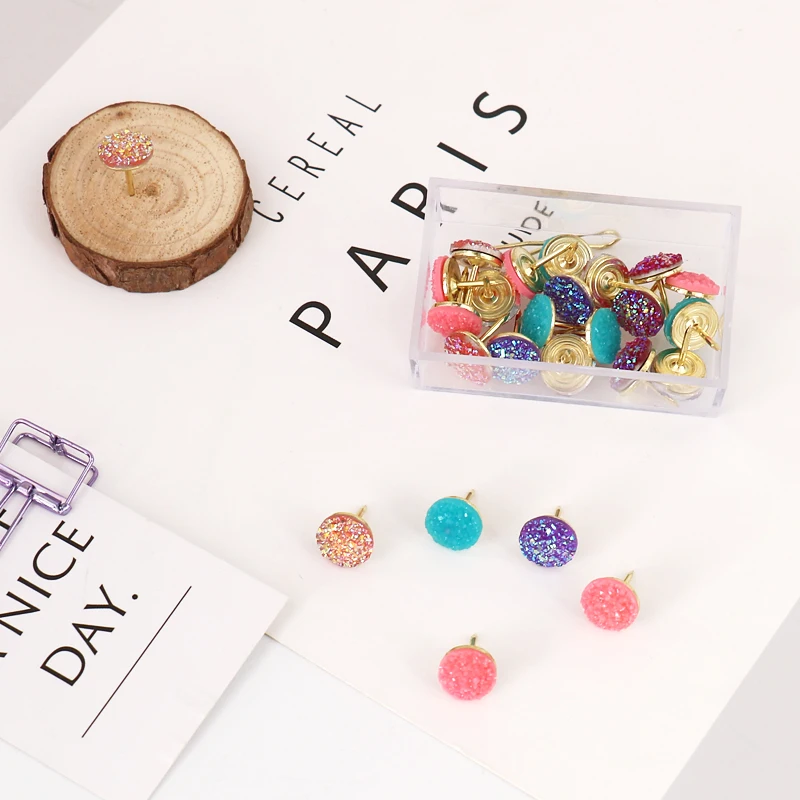 20pcs/box Bright Color Push Pins Drawing Pins Notice Cork Board Pins Thumb Tacks Cork Board Safety Thumbtack for Office School