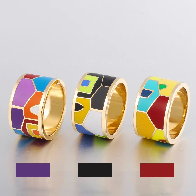 Fashion Jewelry Vintage Stainless Steel  for Women Color Designer Enamel  Personality Big Ring Ethnic