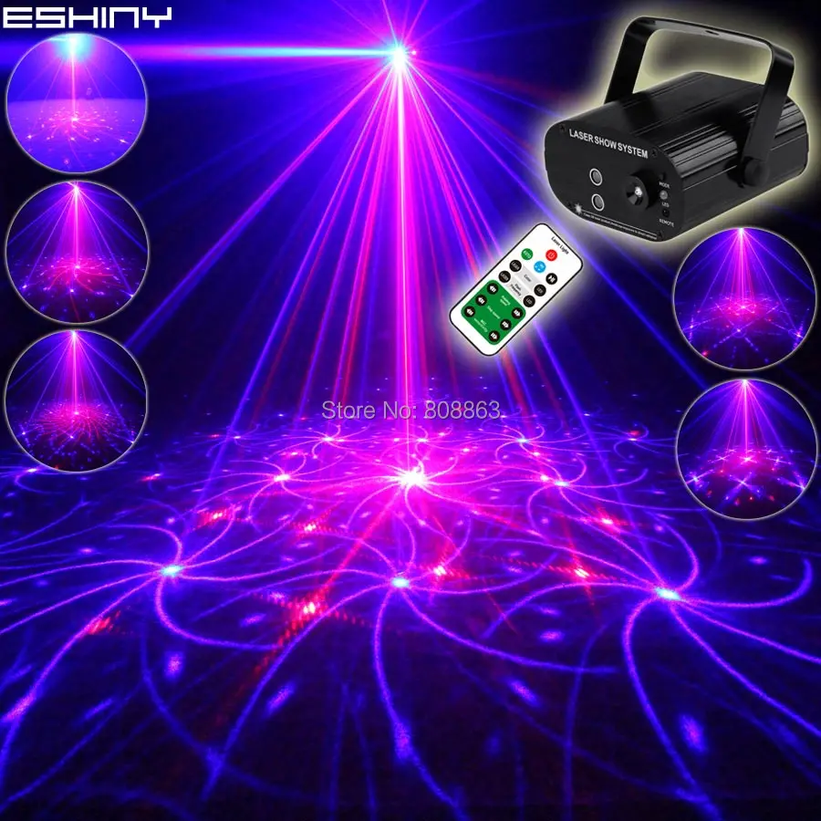 ESHINY Remote MINI R&B Laser 48 Patterns Projector Blue LED Club Bar DJ Dance Xmas Disco Party Stage Lighting Lights Show N8T144