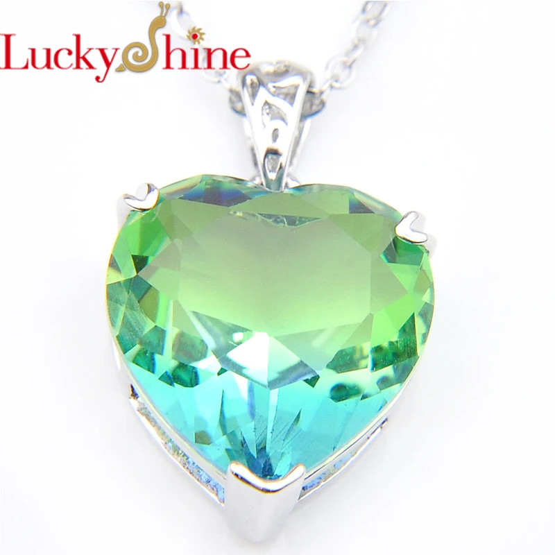 Luckyshine Heart Bi colored Tourmaline Blue Stone Silver Wedding Russia USA Australia Pendants for Necklaces