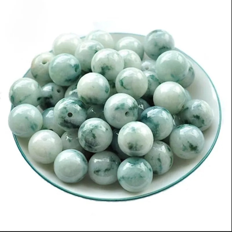 50pcsNatural Jadeite Bulk A Goods White Flower Jadeite Balls Diy Bracelet Necklace Hand Beads