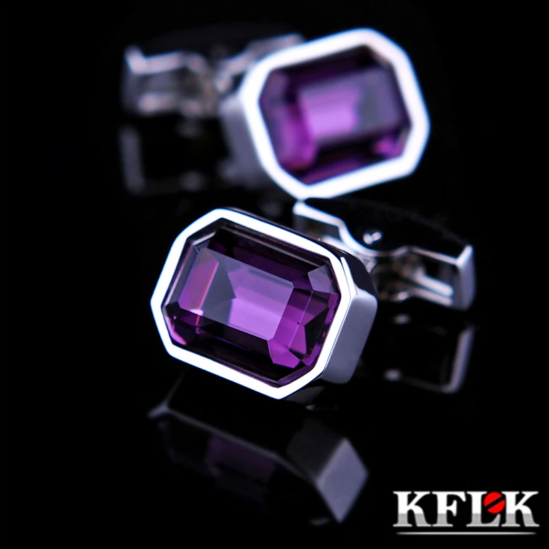 KFLK Jewelry shirt wedding cufflinks for mens Brand Purple Crystal Cuff link Wholesale fashion Button High Quality guests