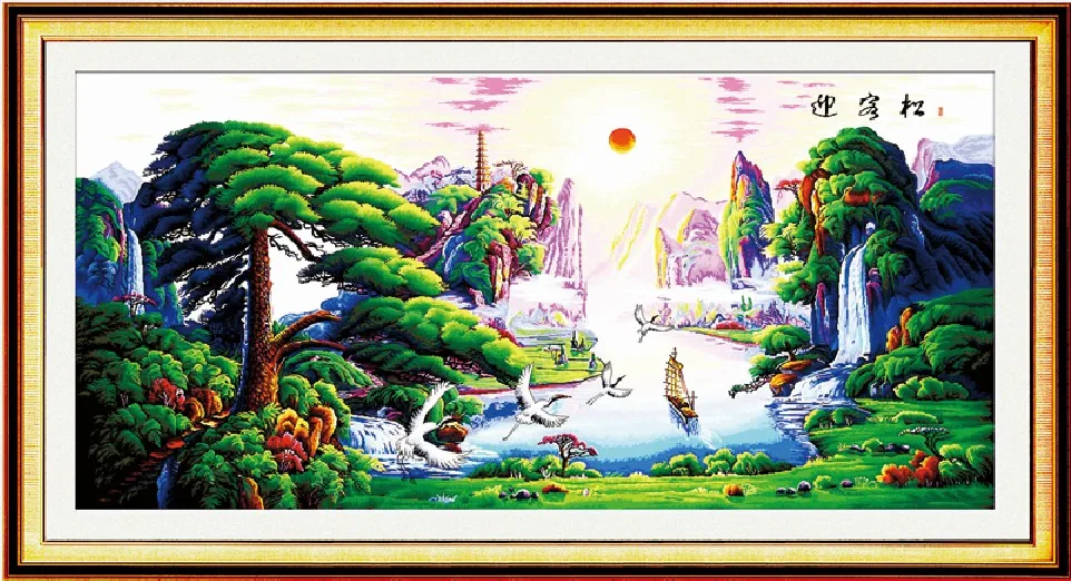 

Guest-greeting pine(2) cross stitch kit 14ct 11ct count printed canvas stitching embroidery DIY handmade needlework