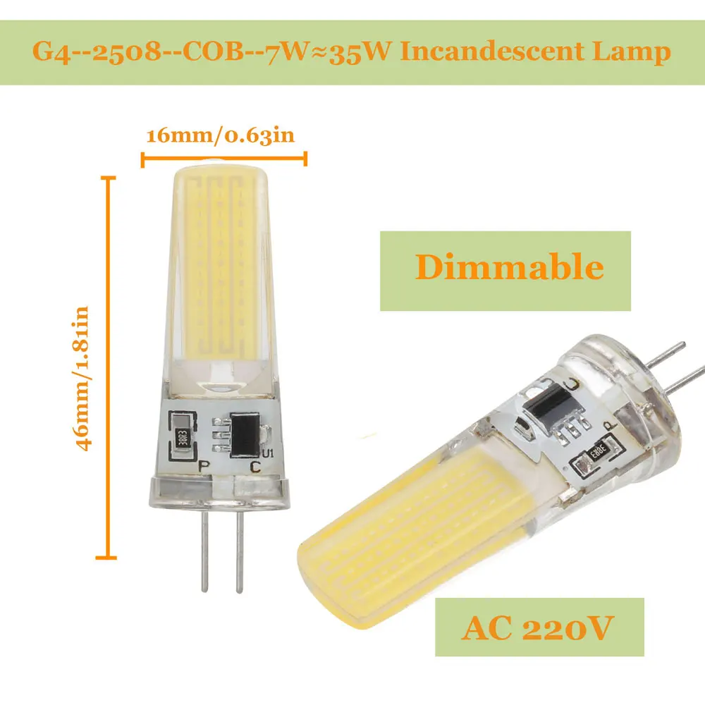 Lampadina dimmerabile G4 G9 LED AC/DC 12V E14 220V 7W COB SMD luci di illuminazione a LED sostituisci 50W Lampada alogena Spotlight lampadario