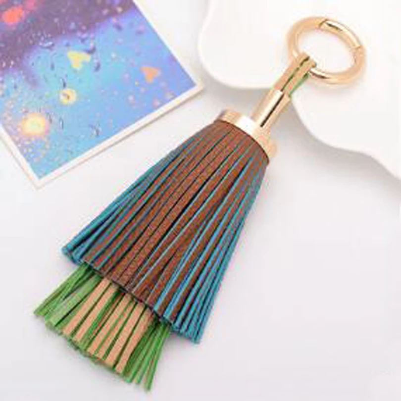 Fashion Luxury Two-layer PU Leather Tassel Bag Keychain Women Handbag Key Chain Ring Holder Accessories Car Pendant R262