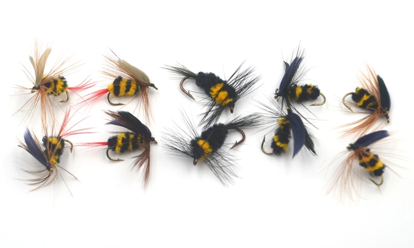 MNFT 30Pcs/Pack 5 different kinds Bumblebee Dry Flies, Fly Fishing Flies Artificial Bait Trout  Lures with Free Box Packing