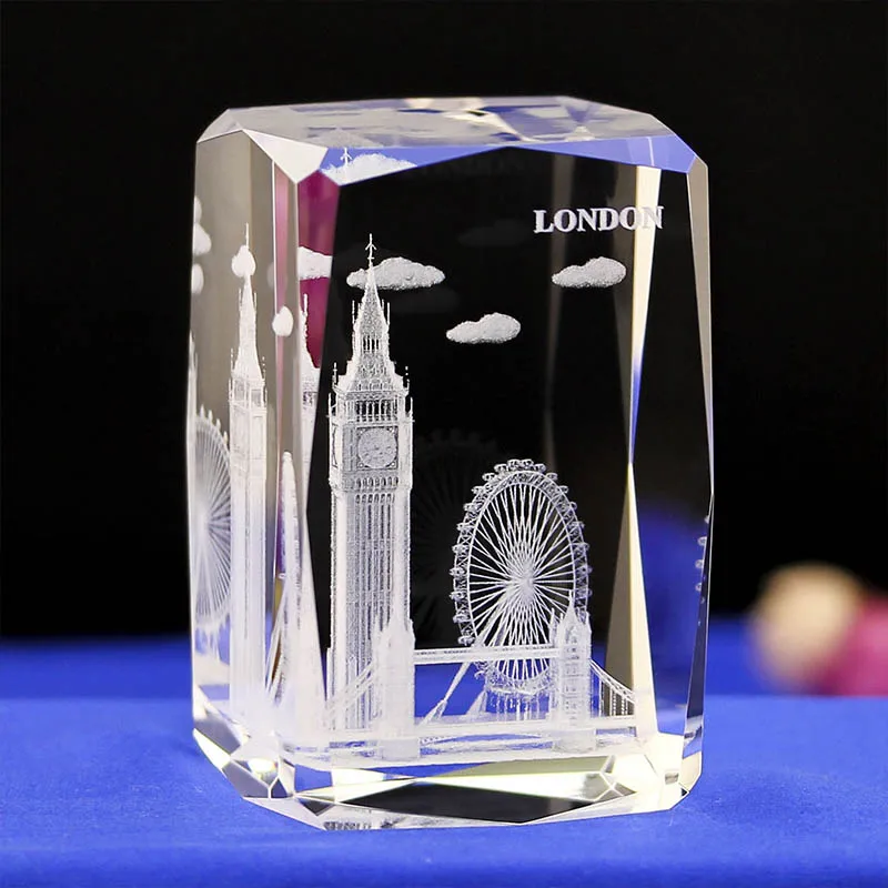 1 pcs Cube Crystal London Model Paperweight 3D Laser Engraved Tower Bridge Eye Big Ben Souvenirs fashion&gift Home Ornaments