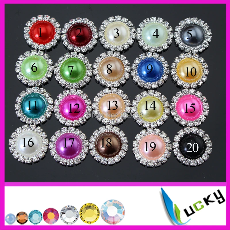 Freeshipping 100pcs 15mm 2014 new design flat back crystal pearl buttons with rhinestones trim and pearls for decorations