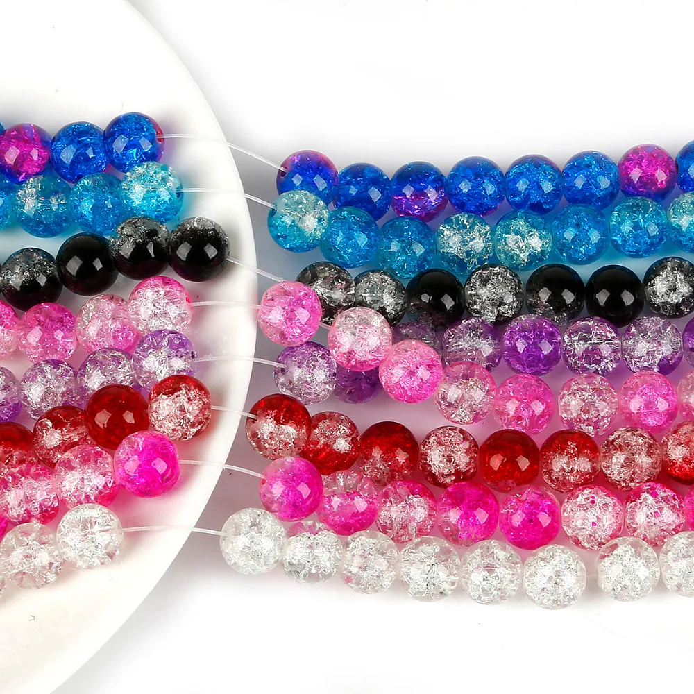 4 6 8 10mm Double Colored Crackle Glass Beads Round Loose Spacer Beads For Jewelry Making DIY Bracelet Necklace