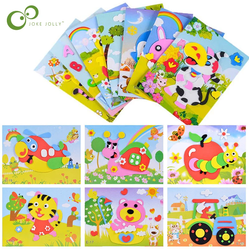 10 designs/lot 3D EVA Foam Sticker DIY Cartoon Animal Puzzle For Children Kids Multi-patterns Styles Toys for Children Gift